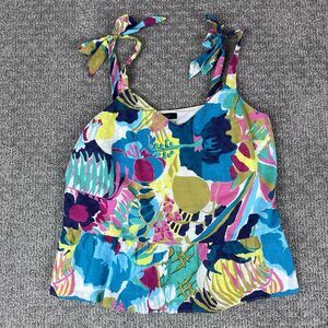 J Crew Top Womens Extra Large Floral Peplum Tank V Neck Bohemian Coastal Beach